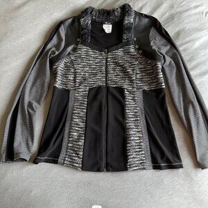 LIKE NEW Bali Faux Fur Collar Textured Zip Up Long-Sleeve Shirt